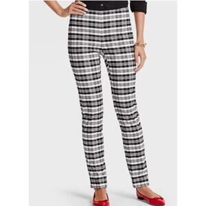 Talbots Womens 12 Black White Sutton Plaid Tailored Flat Front Ankle Pants